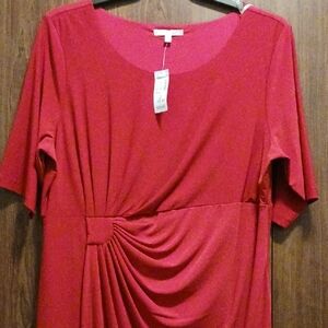 ****Signature Sadie Striking Red Short Sleeve Draped Dress Plus Size 18W - NWT